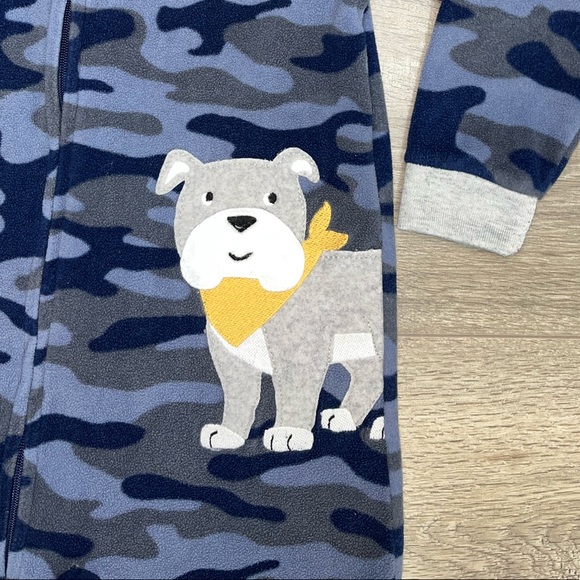 Carter’s Fleece Footed Pajama’s 3T Blue Camouflage Bulldog - Picture 4 of 9